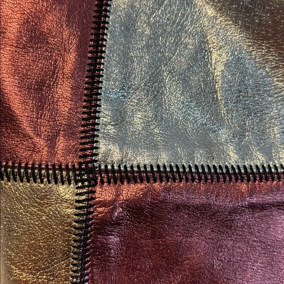 Glamorous bronze and gold patchwork faux leather mini skirt size US10 - Picture 10 of 11